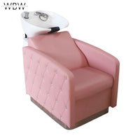 Elegant Pink Salon Shampoo Chair with Adjustable Ceramic Basin