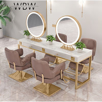 Modern Double-Sided Barber Station with Marble Base | 2–6 Seat Mirror Unit for Salons & Studios