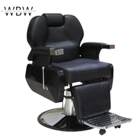 Reclining Barber Chair - Hydraulic Adjustable, 360° Swivel, Black PVC Leather, Chrome Base