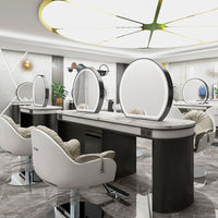 Double-Sided Barber Station with Marble Base | 2–6 Seat Mirror Unit in Gold, Silver, or Black