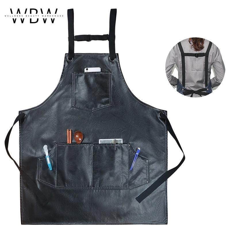 Waterproof PU Leather Cross-Back Strap Apron with Pockets