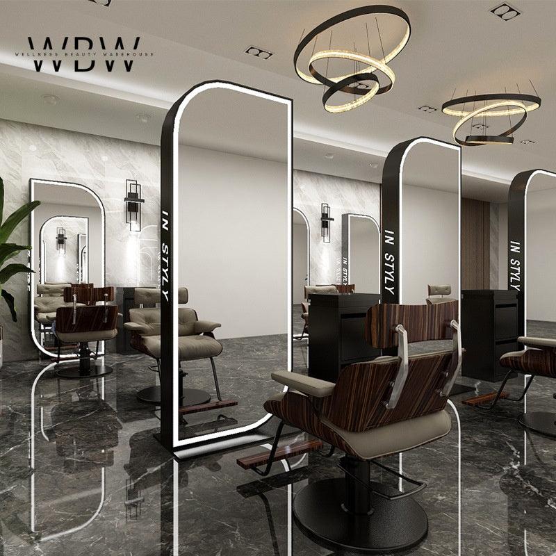 Double-Sided Gold Hairdressing Styling Mirror Station with LED Lighting