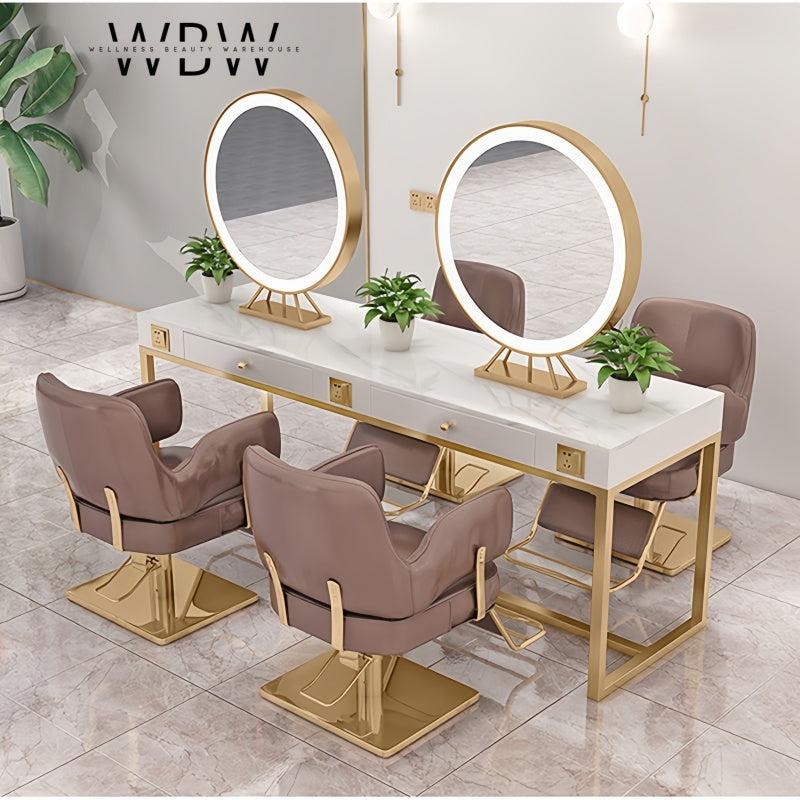 Modern Double-Sided Barber Station with Marble Base