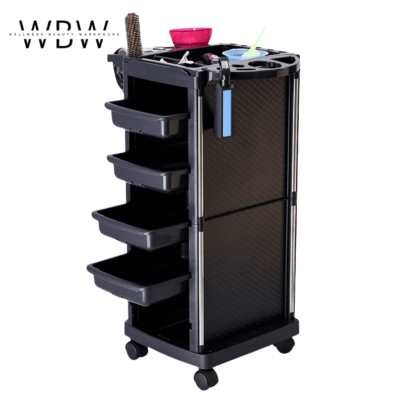 Adjustable Height Salon Trolley with 4 Drawers & Hair Dryer Holder