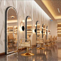 Arched LED Wall Mirror for Beauty Salons | HD Glass with Golden Frame – 4 Sizes Available
