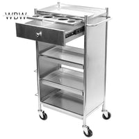 Stainless Steel Salon Trolley – Lockable Drawer & 4-Tier Rolling Beauty Cart