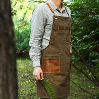 Canvas and Leather Cross-Back Apron with Multiple Pockets