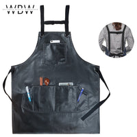 Waterproof PU Leather Cross-Back Strap Apron with Pockets