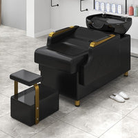 Professional Salon Shampoo Chair with Ceramic Basin and PU Leather Upholstery
