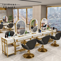 Double-Sided LED Mirror Station | Multi-Seat | Marble Base